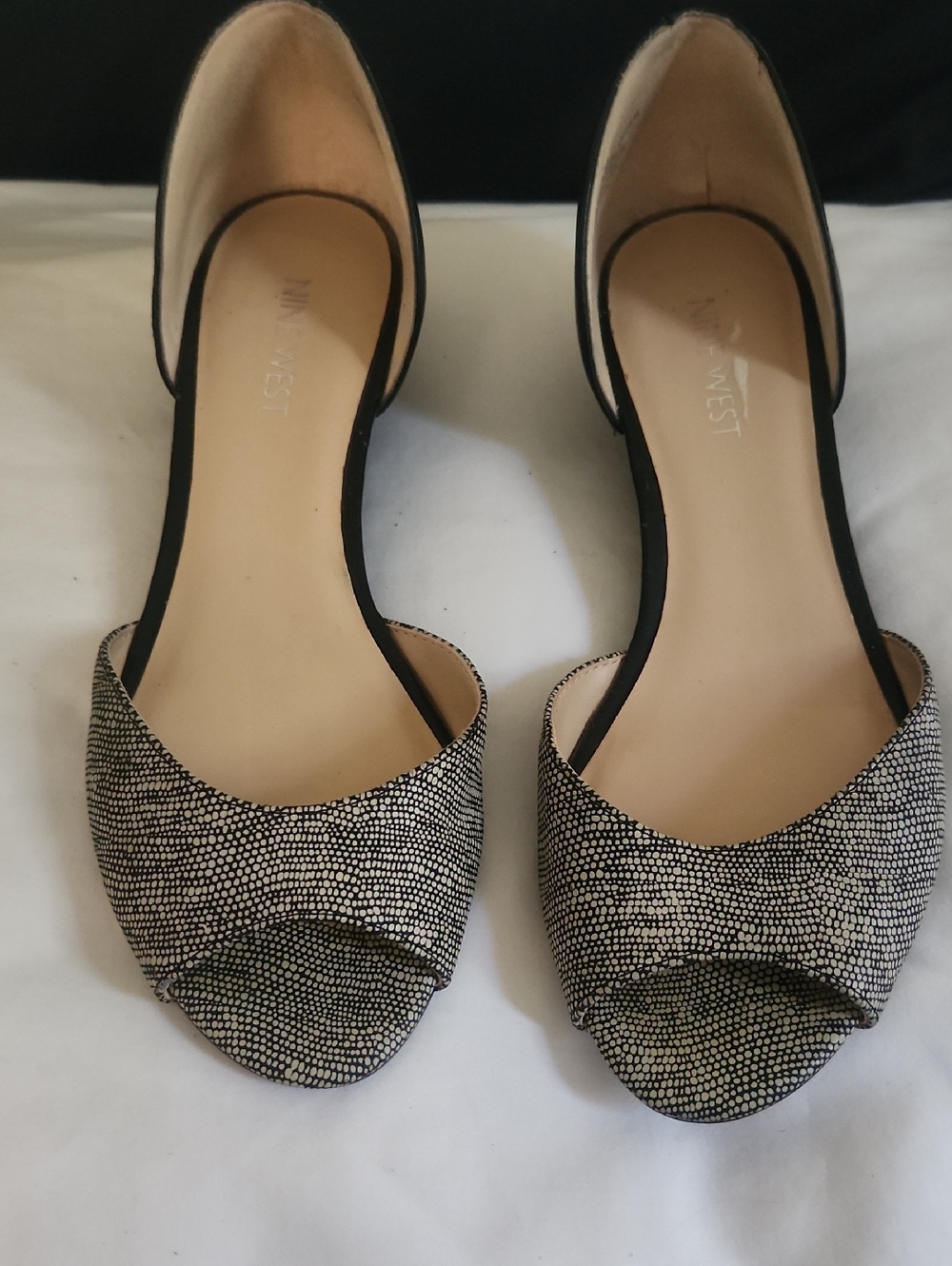 Nine West Open-Toe D'Orsay Flats in Black and Silver
